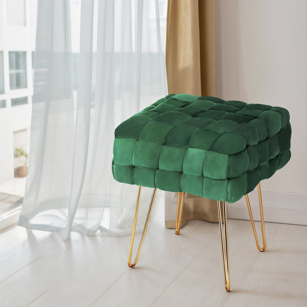 Artiss Ottoman Foot Stool Woven Velvet Green