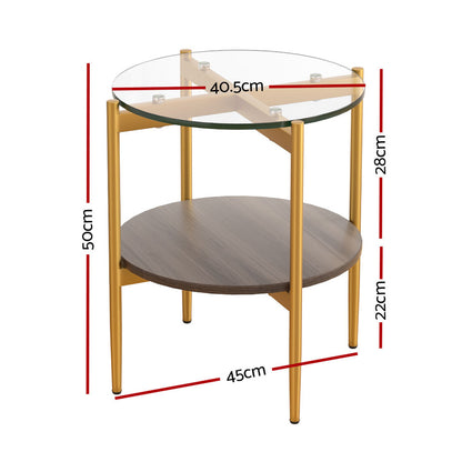 Artiss Coffee Table 45CM Round Tempered Glass Carol