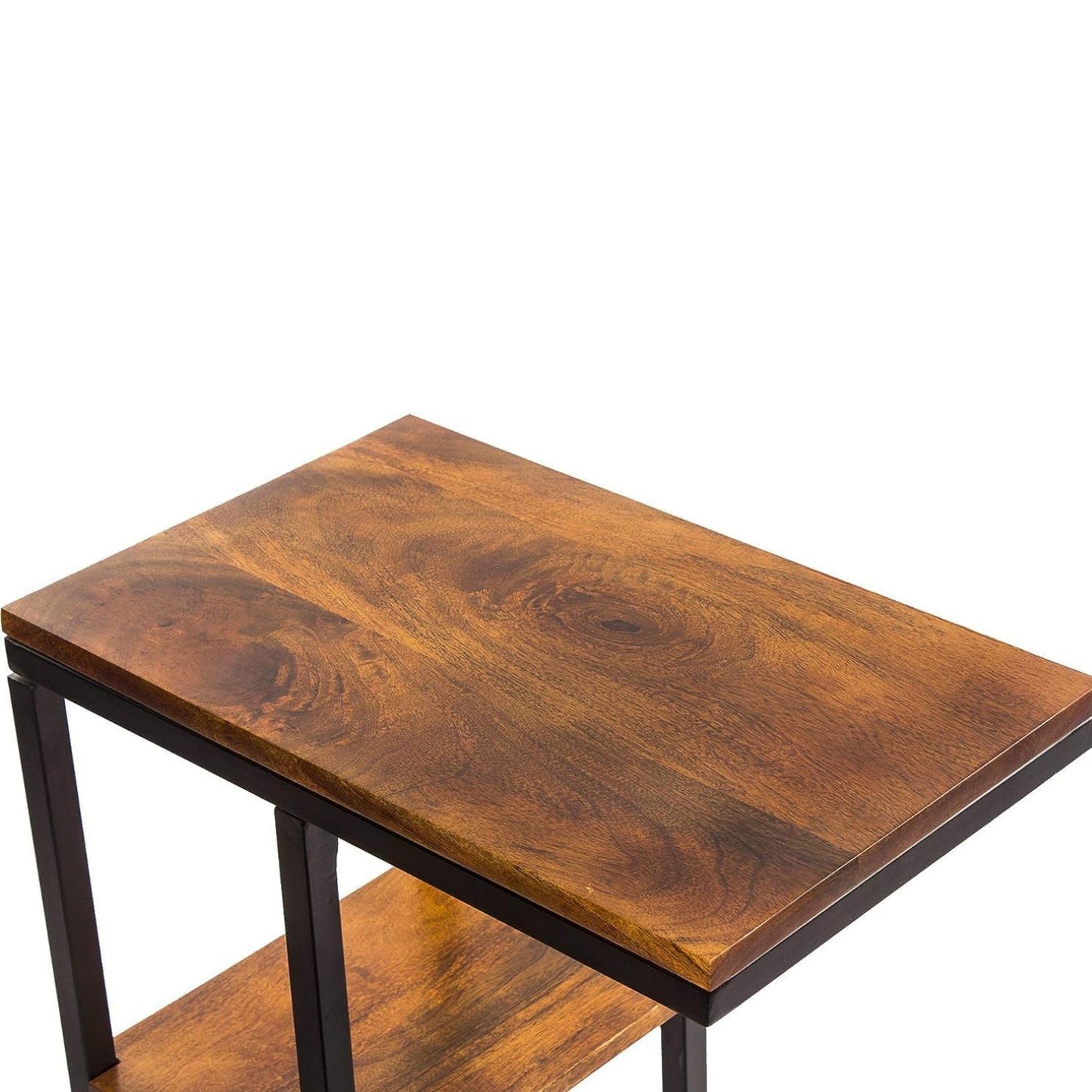 EKKIO C-Shaped 2-tier End Table with Anti Slip Base (Walnut)