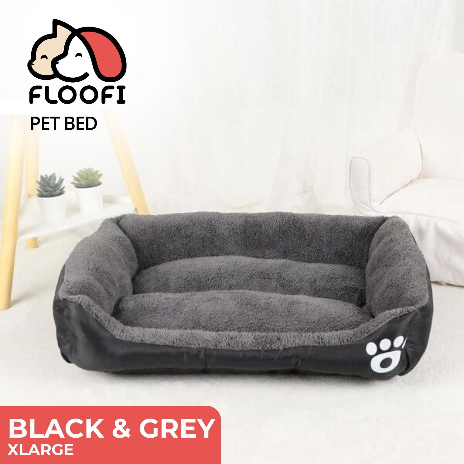 FLOOFI Pet Bed Square XL Size (Black+Dark Grey) – Factory Direct Australia