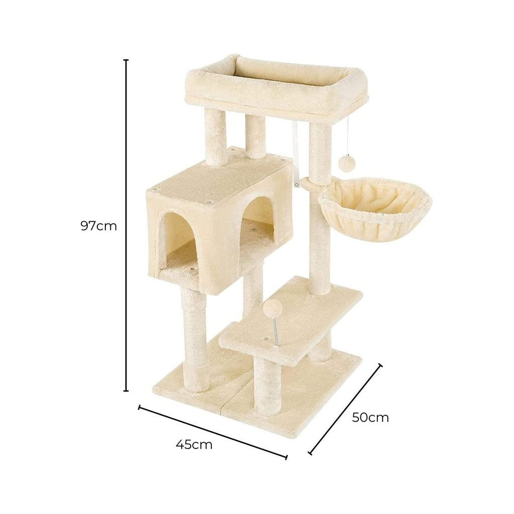 Floofi 97cm Adjustable Base Plush Cat Tree Beige