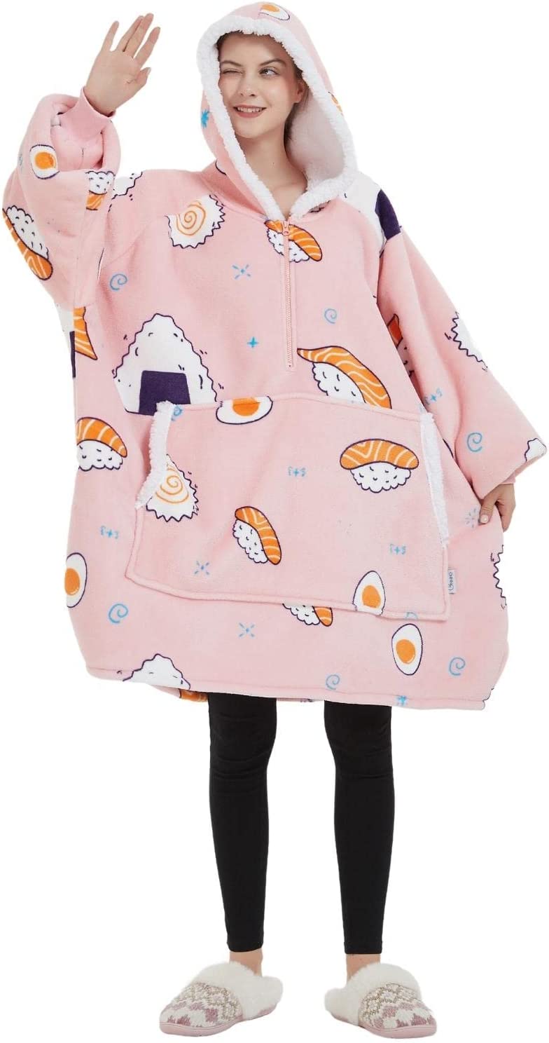 GOMINIMO Hoodie Blanket Adult (Pink Sushi)