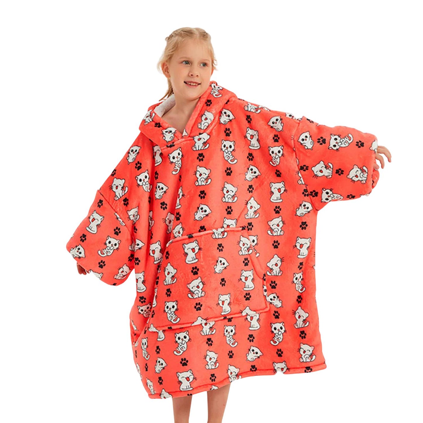 GOMINIMO Hoodie Blanket (Kids Cat Red)