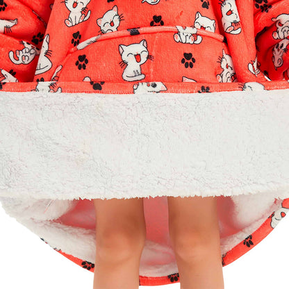 GOMINIMO Hoodie Blanket (Kids Cat Red)