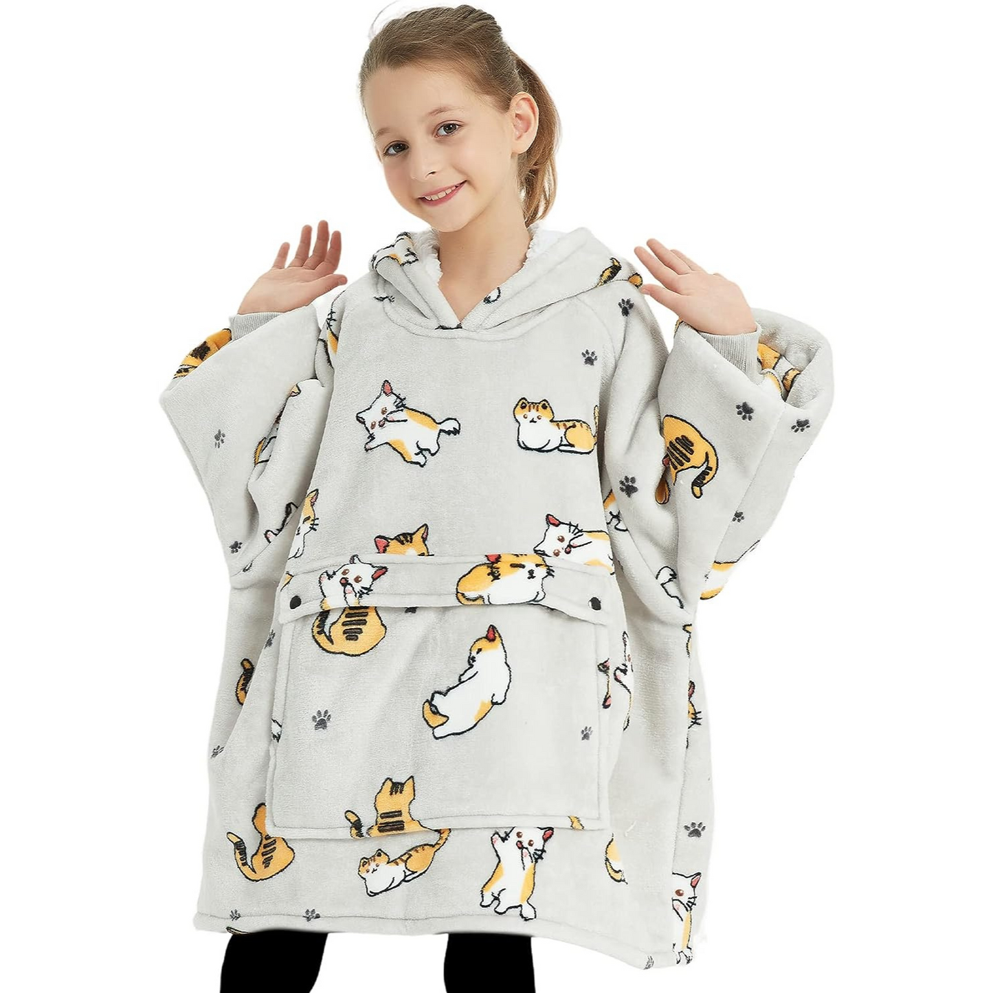 GOMINIMO Hoodie Blanket (Kids Cat Grey)