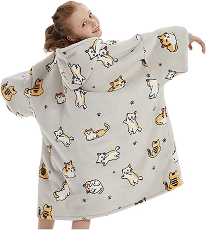 GOMINIMO Hoodie Blanket (Kids Cat Grey)