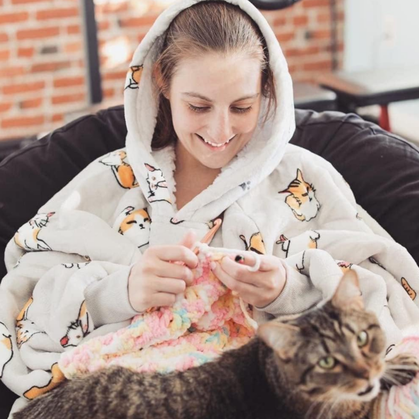 GOMINIMO Hoodie Blanket (Kids Cat Grey)