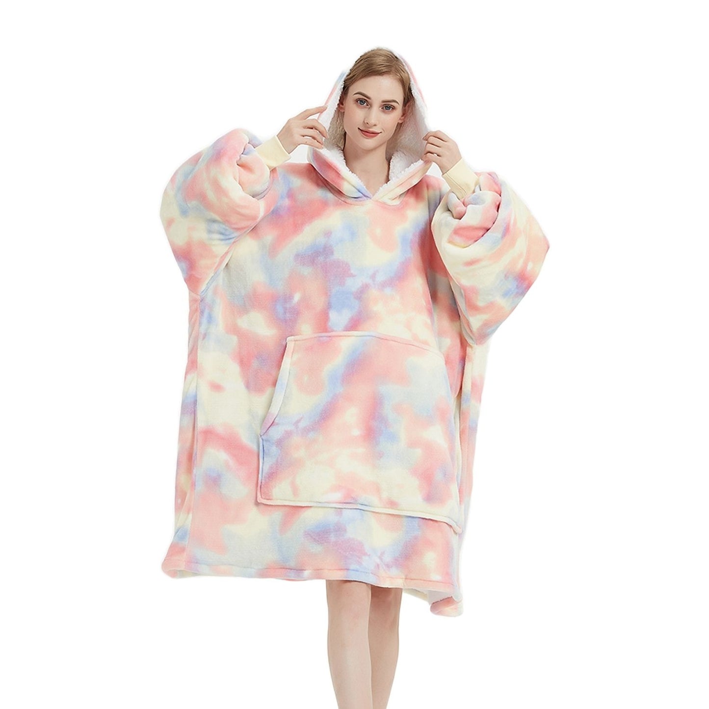 GOMINIMO Hoodie Blanket Adult Tie-Dyed Beige