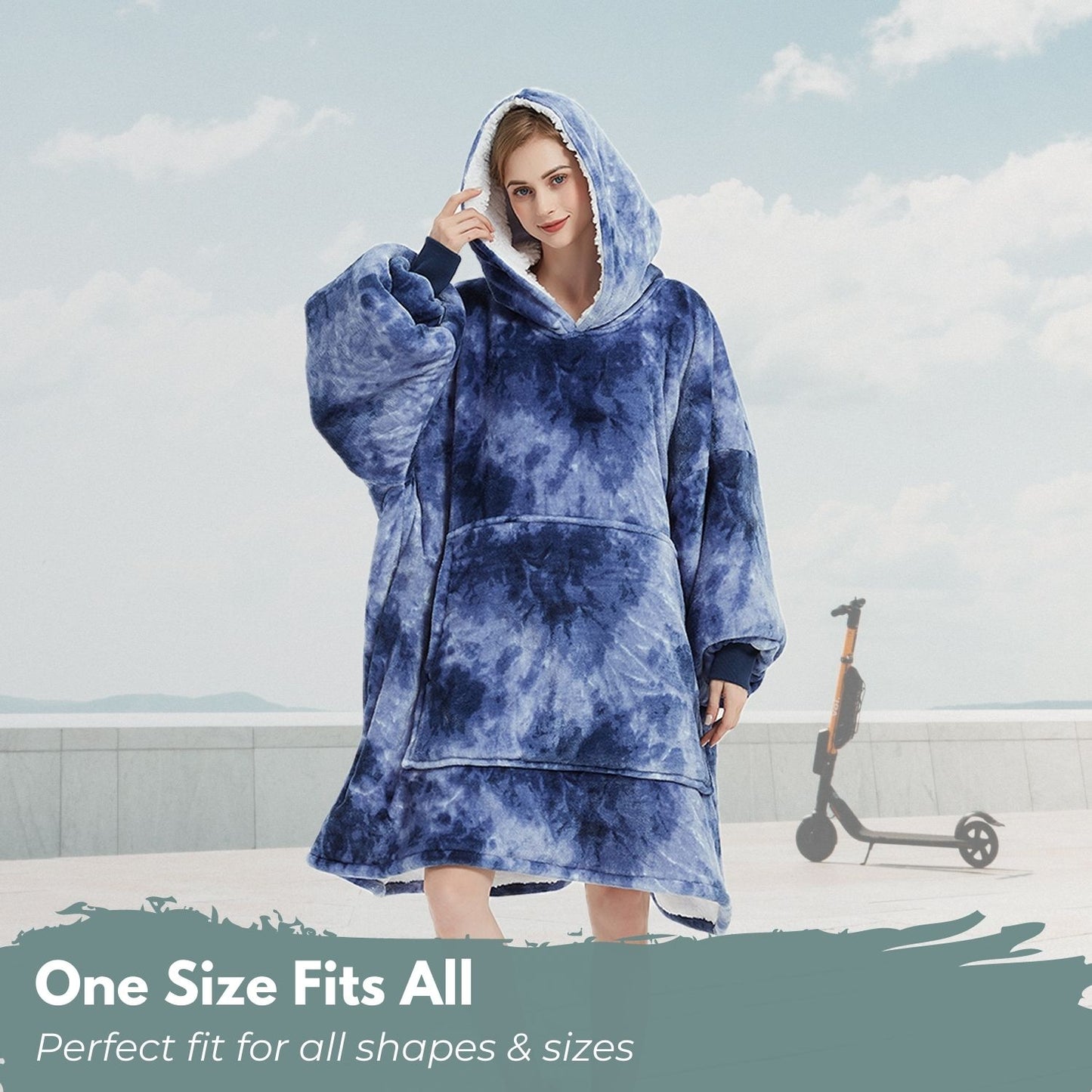 GOMINIMO Hoodie Blanket Adult Tie-Dyed Blue