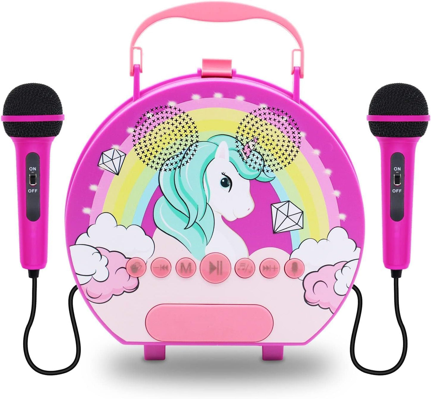 GOMINIMO Kids Portable Karaoke with Two Microphones (Round, Purple Unicorn)