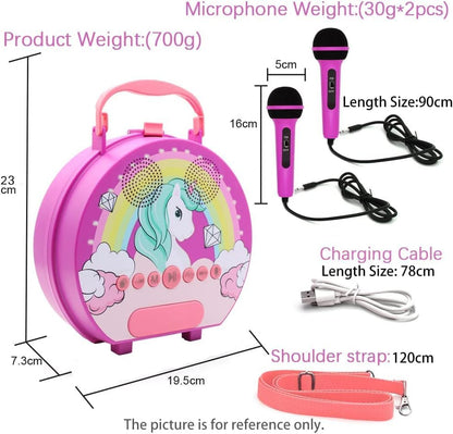 GOMINIMO Kids Portable Karaoke with Two Microphones (Round, Purple Unicorn)