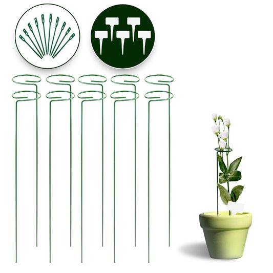 Noveden 10pcs Set Plant Flower Stake Single Stem Support Home Garden Stick Green