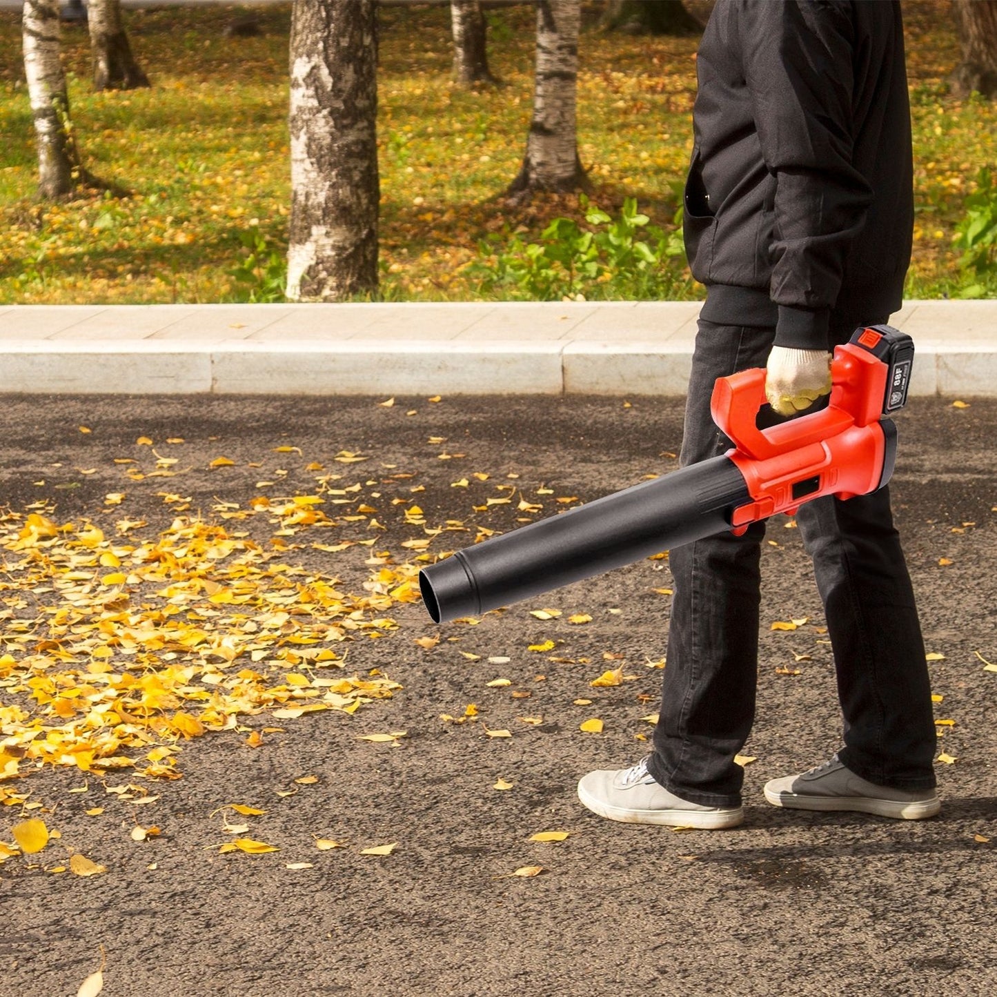 RYNOMATE 18V Cordless Leaf Blower with Lithium Battery and Charger Kit (Red and Black)