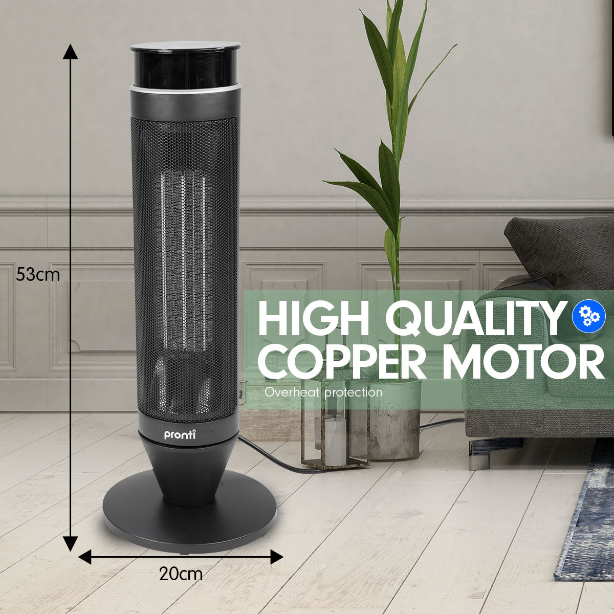 Pronti Electric Tower Heater 2000W Remote Portable - Black