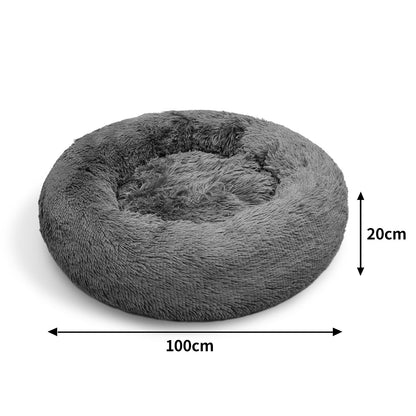 Pawfriends Dog Pet Cat Calming Bed Warm Plush Round Nest Comfy Sleeping Bed Dark Grey 100cm