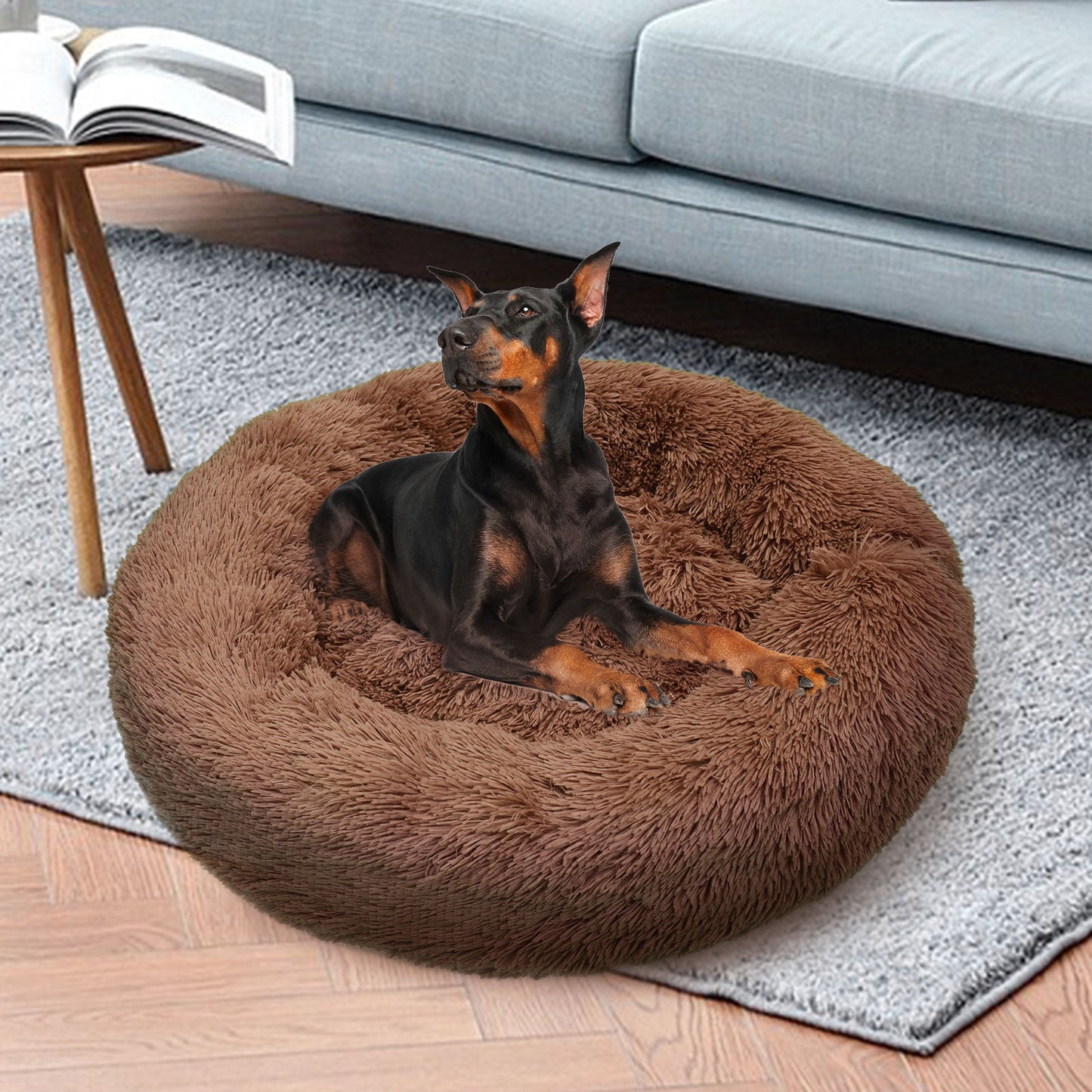 Pawfriends Pet Dog Bed Bedding Warm Plush Round Soft Dog Nest Light Coffee  XXL 120cm