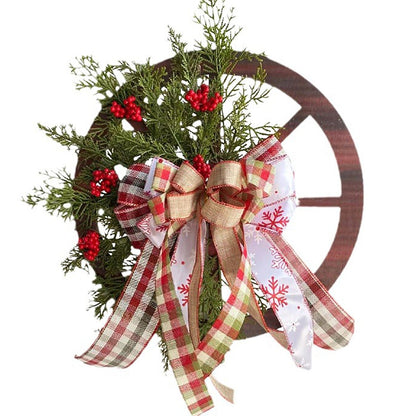 Christmas Red Wooden Wheel Wreath Front Door Hanging Garland Wall Decor(30*30cm)