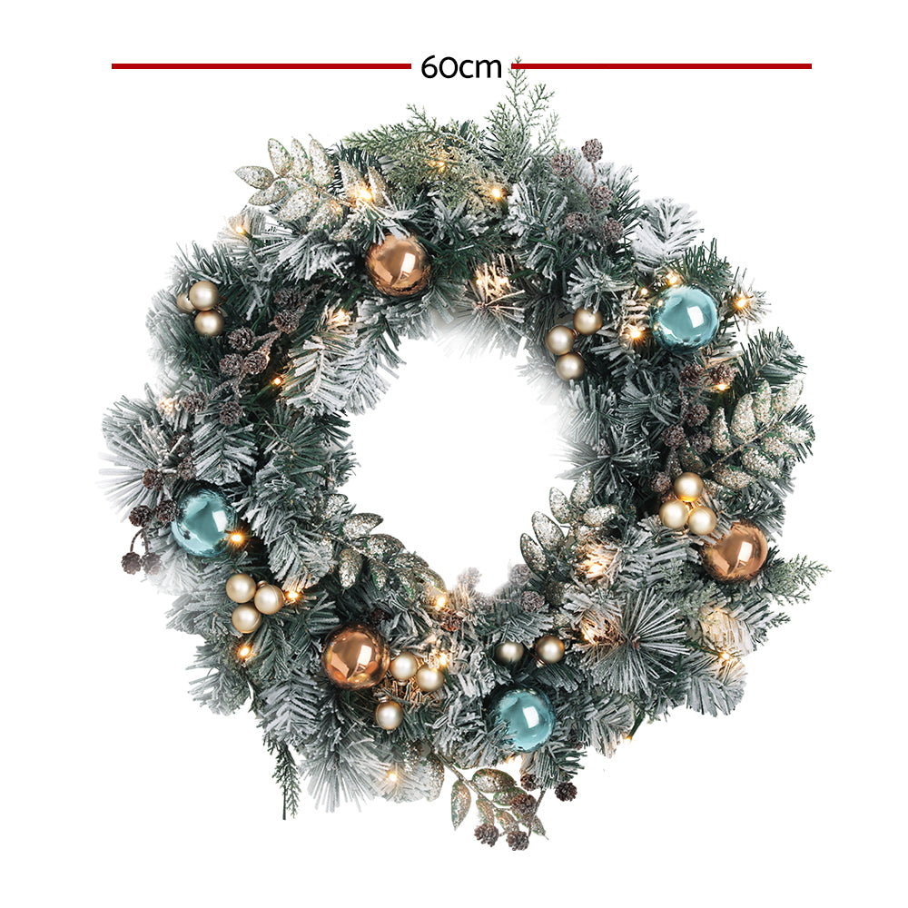 Jingle Jollys 60cm Christmas Wreath with LED Lights Snowy Garland Xmas Decor