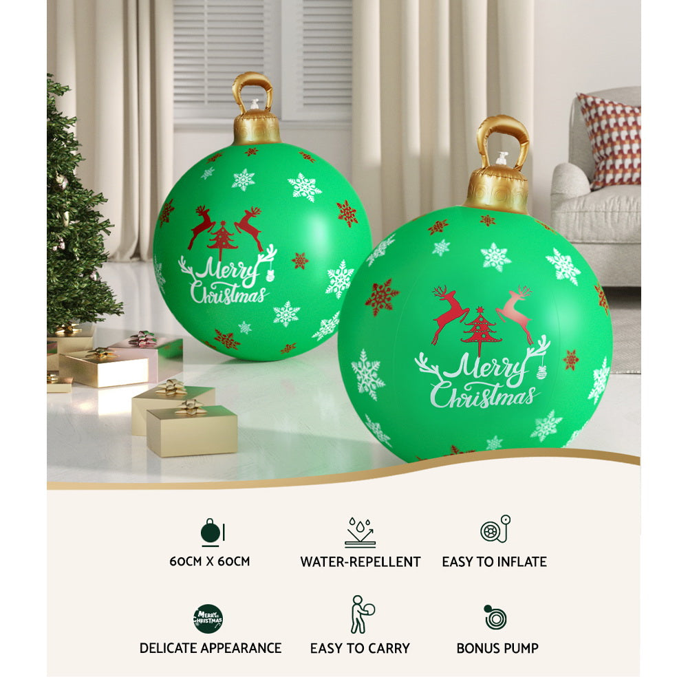 Jingle Jollys Christmas Inflatable Ball Bauble 60cm Outdoor Decoration Green